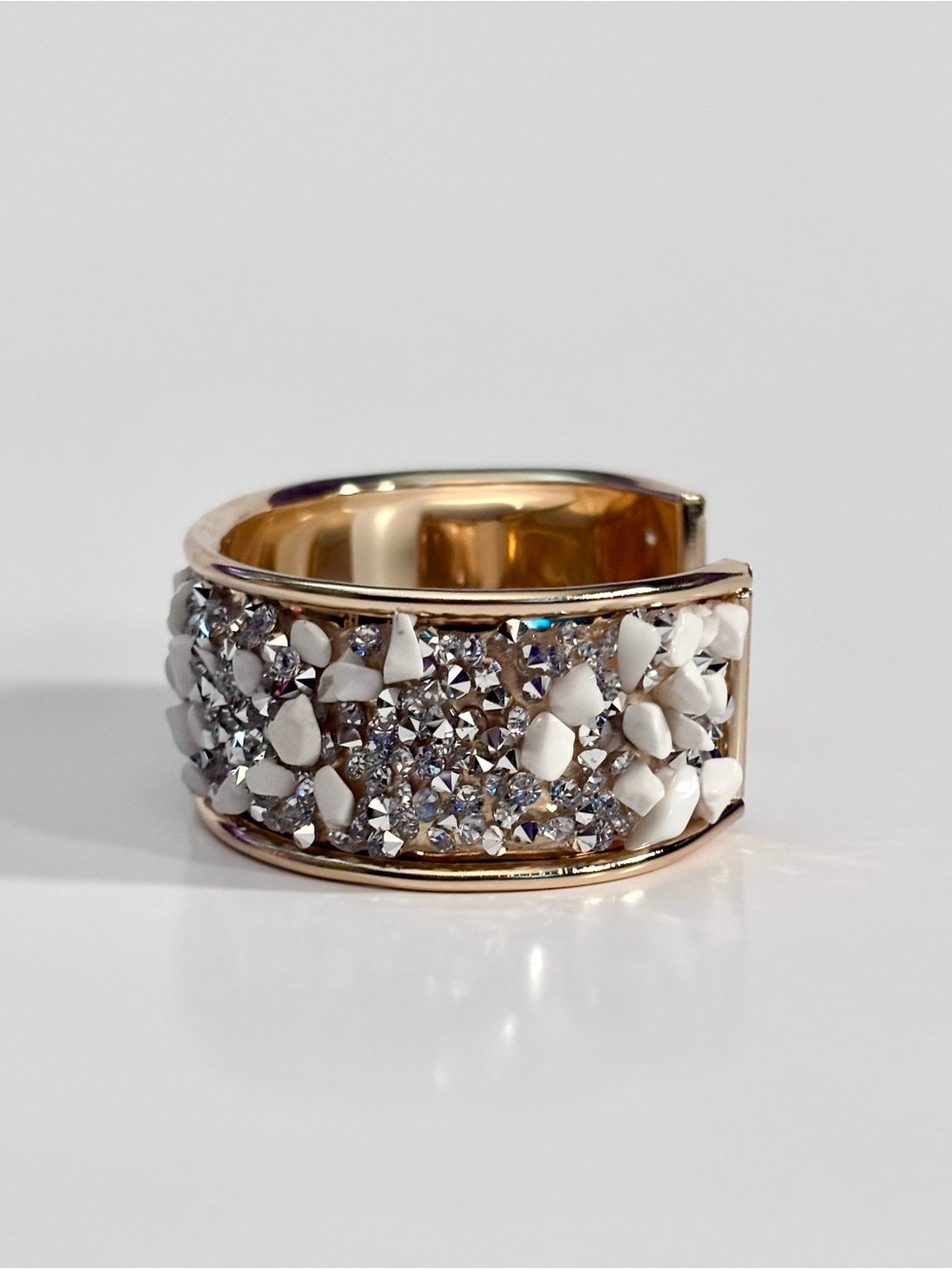 Hand Crafted Gold Cuff Bracelet with White and Silver Accents - Picture 4 of 5